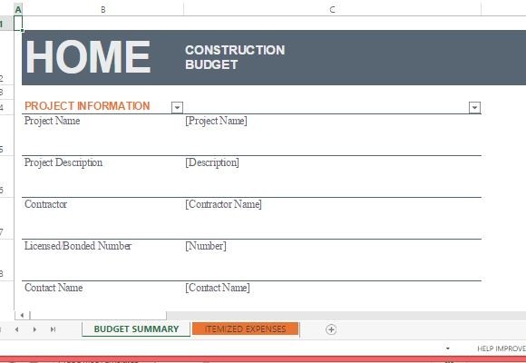Home Construction Budget Template For Excel Document Residential Spreadsheet