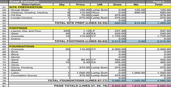 Home Construction Cost Estimate Sheet Download Document Residential Estimator
