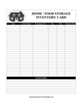 Home Food Storage Inventory Card Template