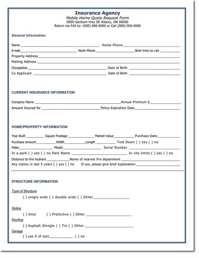 Home Insurance Quotation Form Template Templates Document