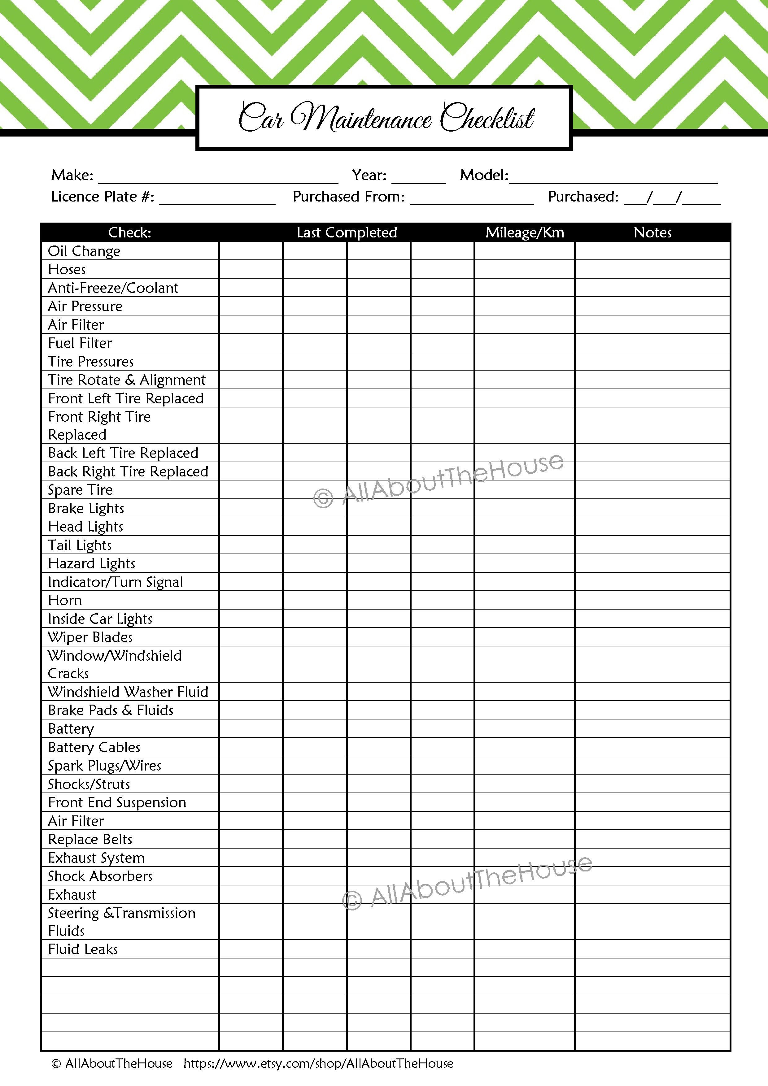 Home Maintenance Checklist Printable Mission Document