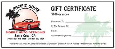 Home Pacific Shine Document Car Detailing Gift Certificate