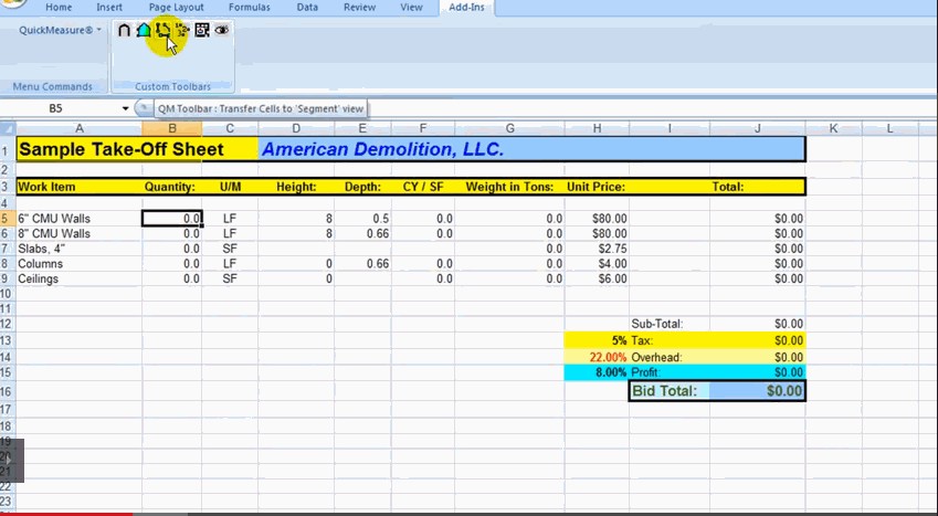 Home Page Quick Measure On Screen Demolition Document Construction Takeoff Excel