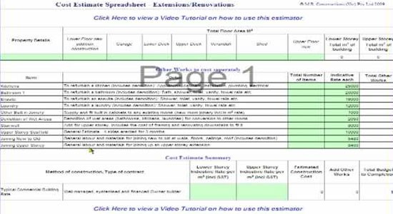 Home Renovation Cost Estimator Spreadsheet As For Mac