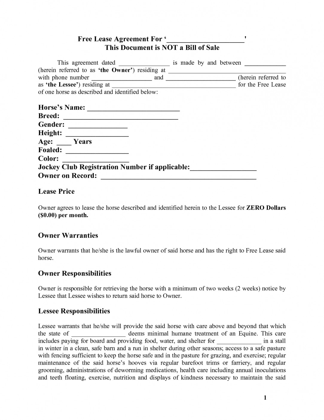 Horse Boarding Agreement Template Document