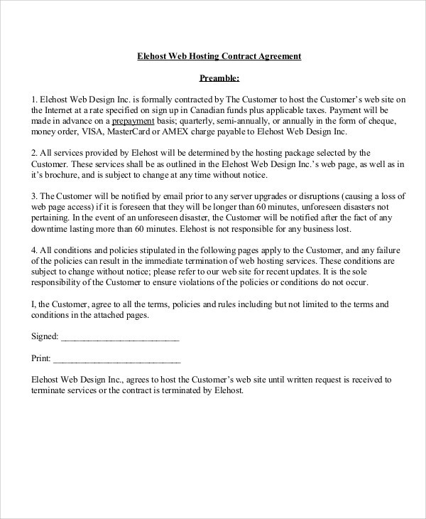 Hosting Agreement Templates 11 Free Word PDF Format Download Document Contract Template