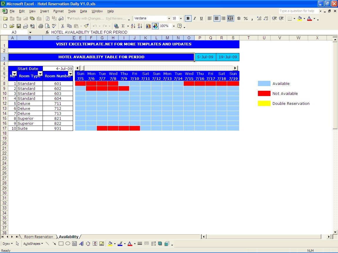 Hotel Reservations Excel Templates Document Spreadsheet