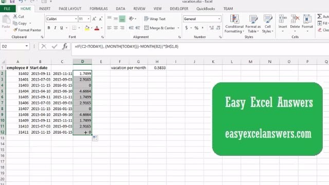 How To Calculate Vacation Entitlement In Excel YouTube Document Formula