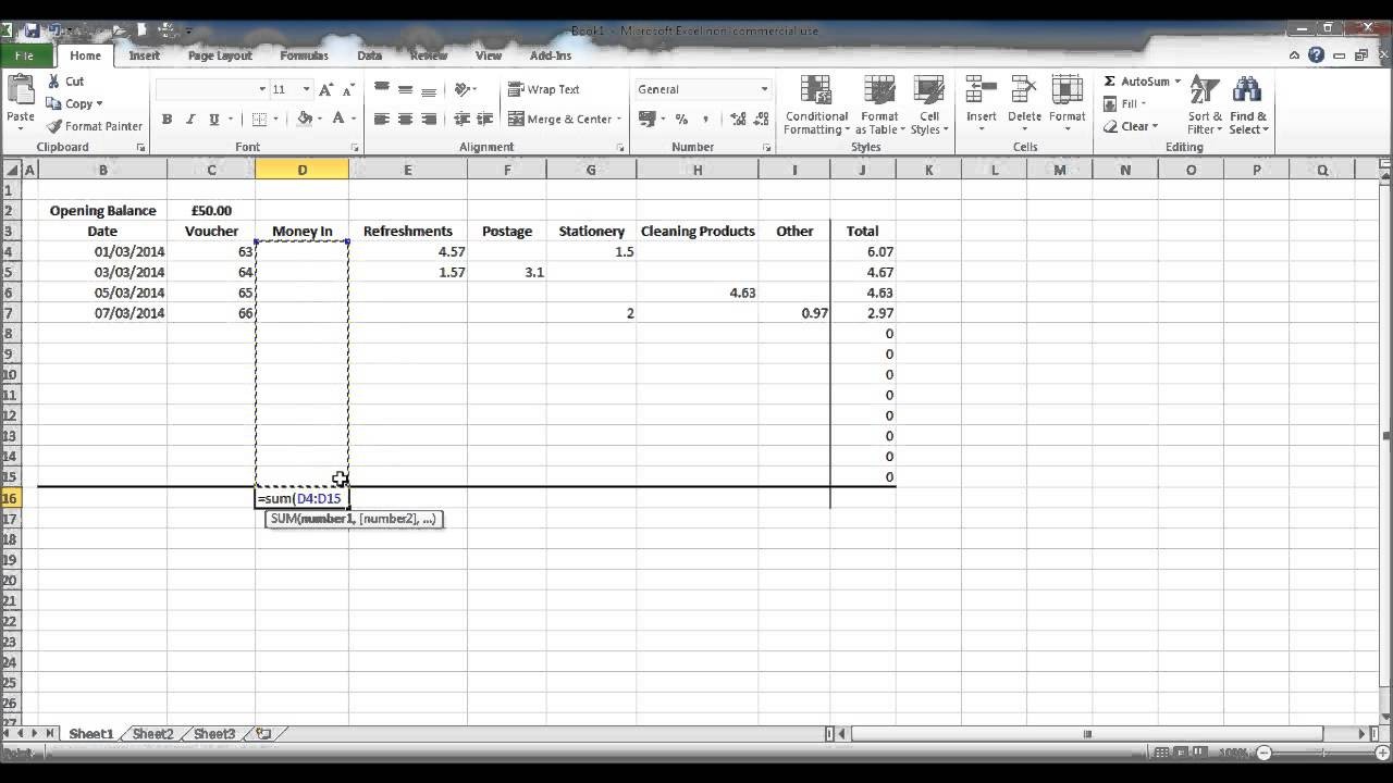 How To Create A Petty Cash Spread Sheet Using Excel Part 3 Document