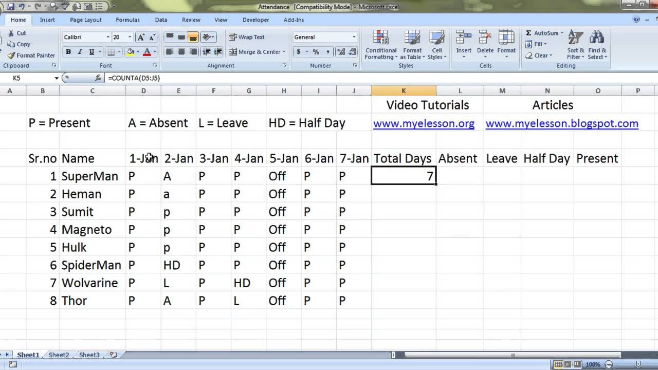 How To Maintain Attendance In MS Excel English YouTube Document Accounts Sheet