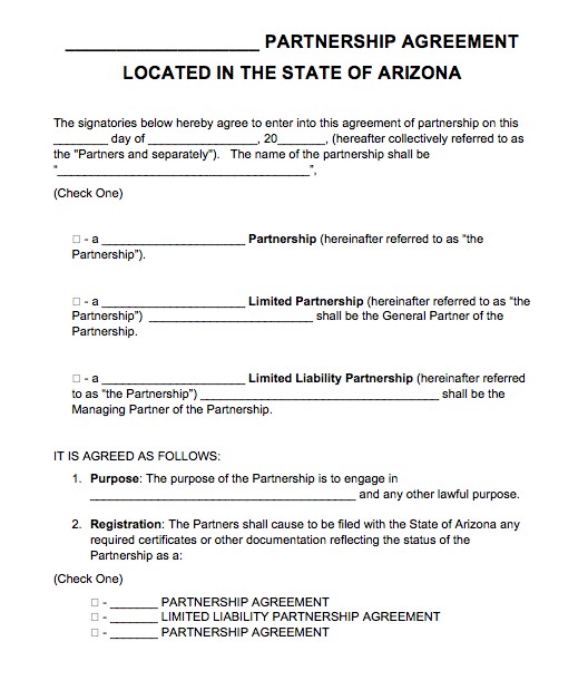 How To Write A Partnership Agreement Pdf Free Arizona Document