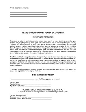 Idaho Statutory Power Of Attorney Fill Online Printable Fillable Document