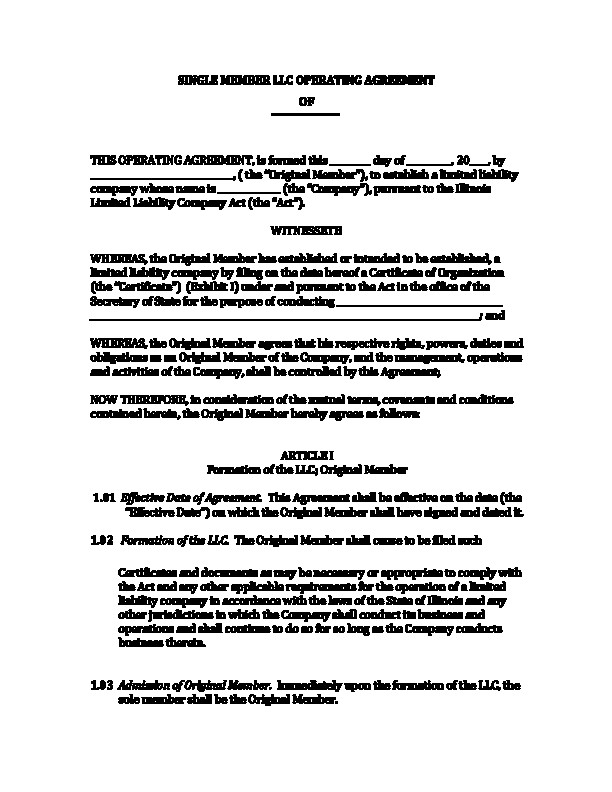 Illinois Llc Operating Agreement Template Manager Managed Document Michigan
