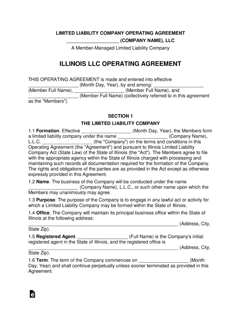 Illinois Multi Member LLC Operating Agreement Form EForms Free Document Llc
