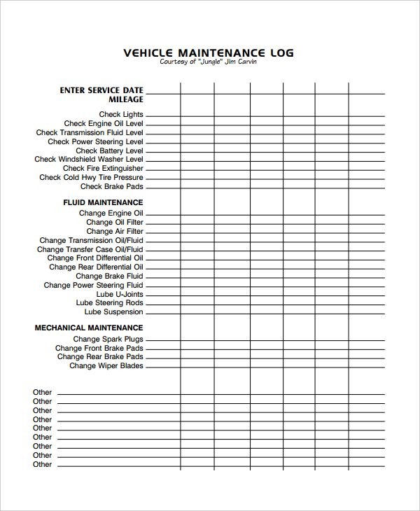 Image Result For Excel Vehicle Maintenance Log Document Car Pdf