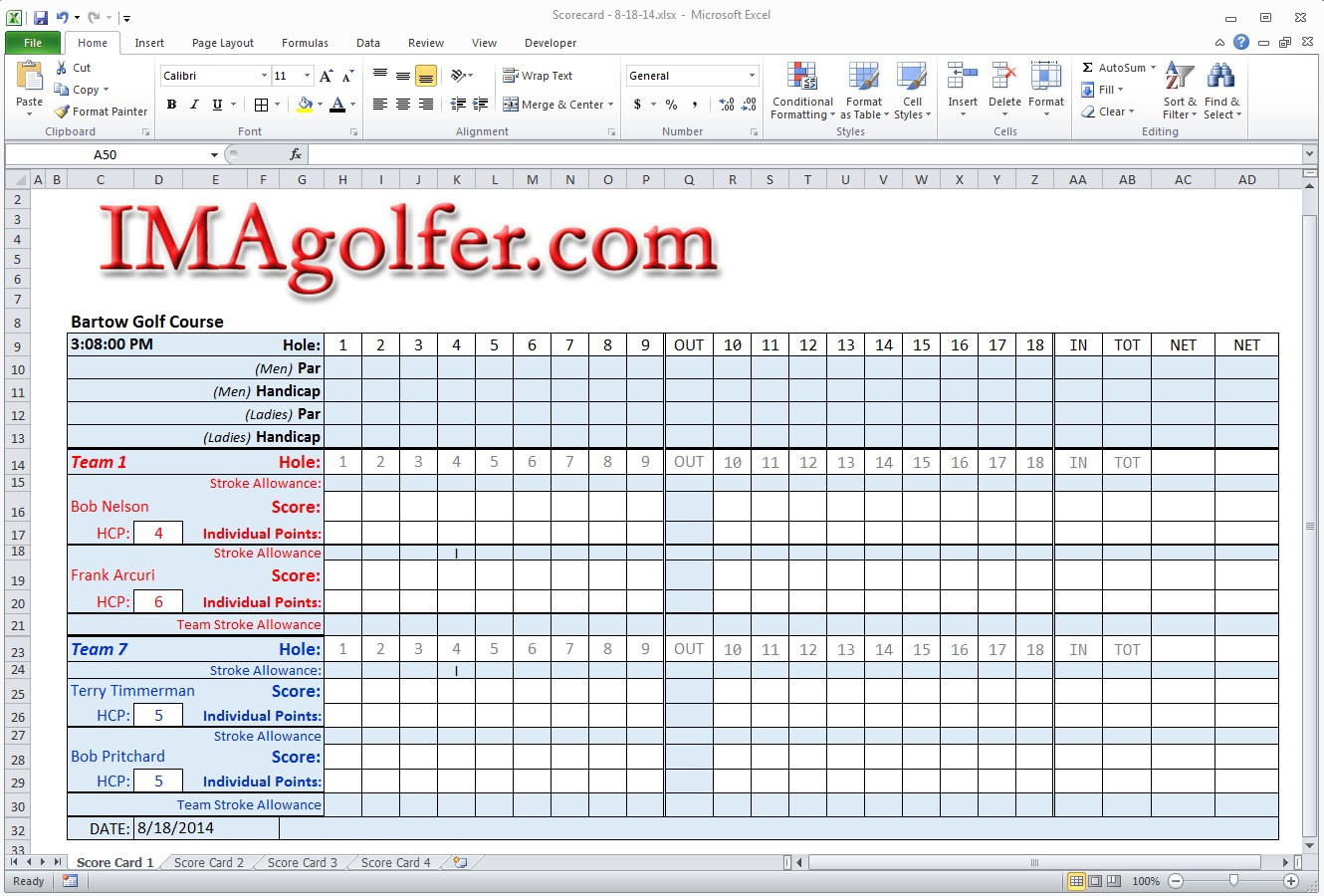 IMAGolfer Com Golf League Management Website Document Score Tracker Excel