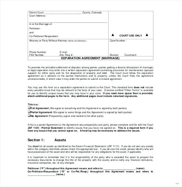 Informal Separation Agreement Template Uk Leguaine Info