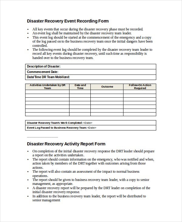 Information Technology Disaster Recovery Plan Example Simple Document Template