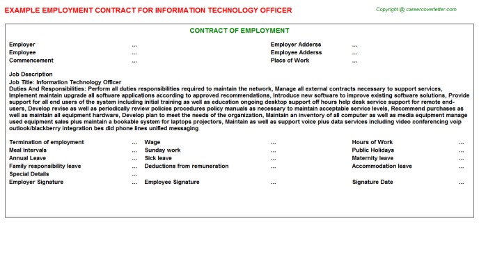Information Technology Officer Employment Contract Template Format Document