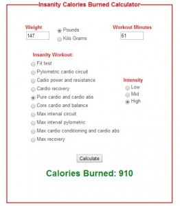 Insanity Calories Burned Calculator Document Calorie