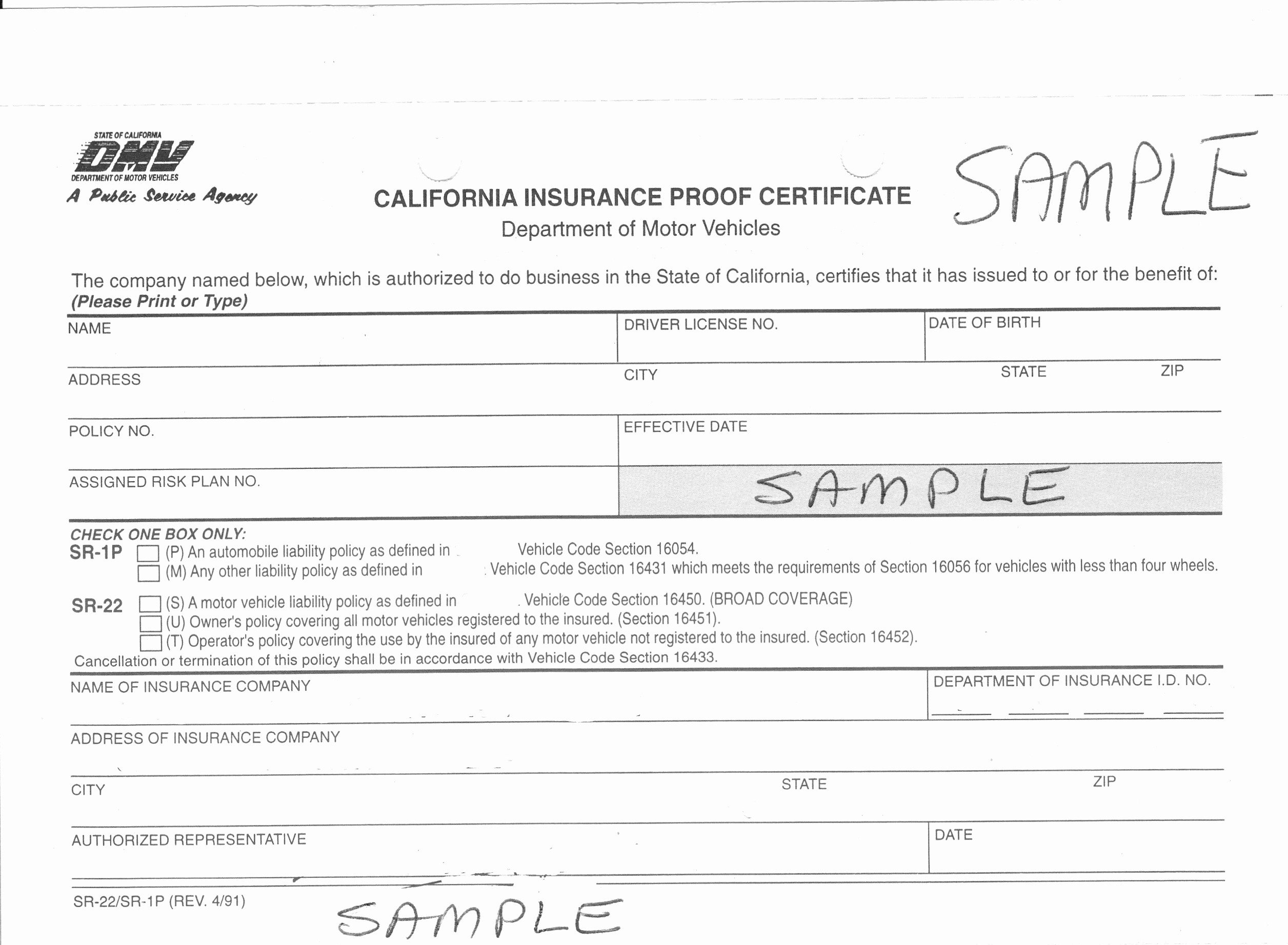 Instant Proof Of Auto Insurance Unique Document