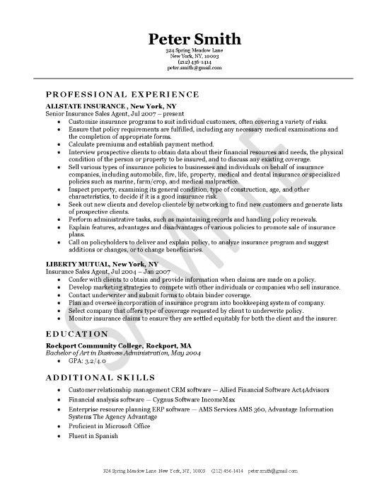 Insurance Agent Resume Example Career Pinterest Sample Document Of
