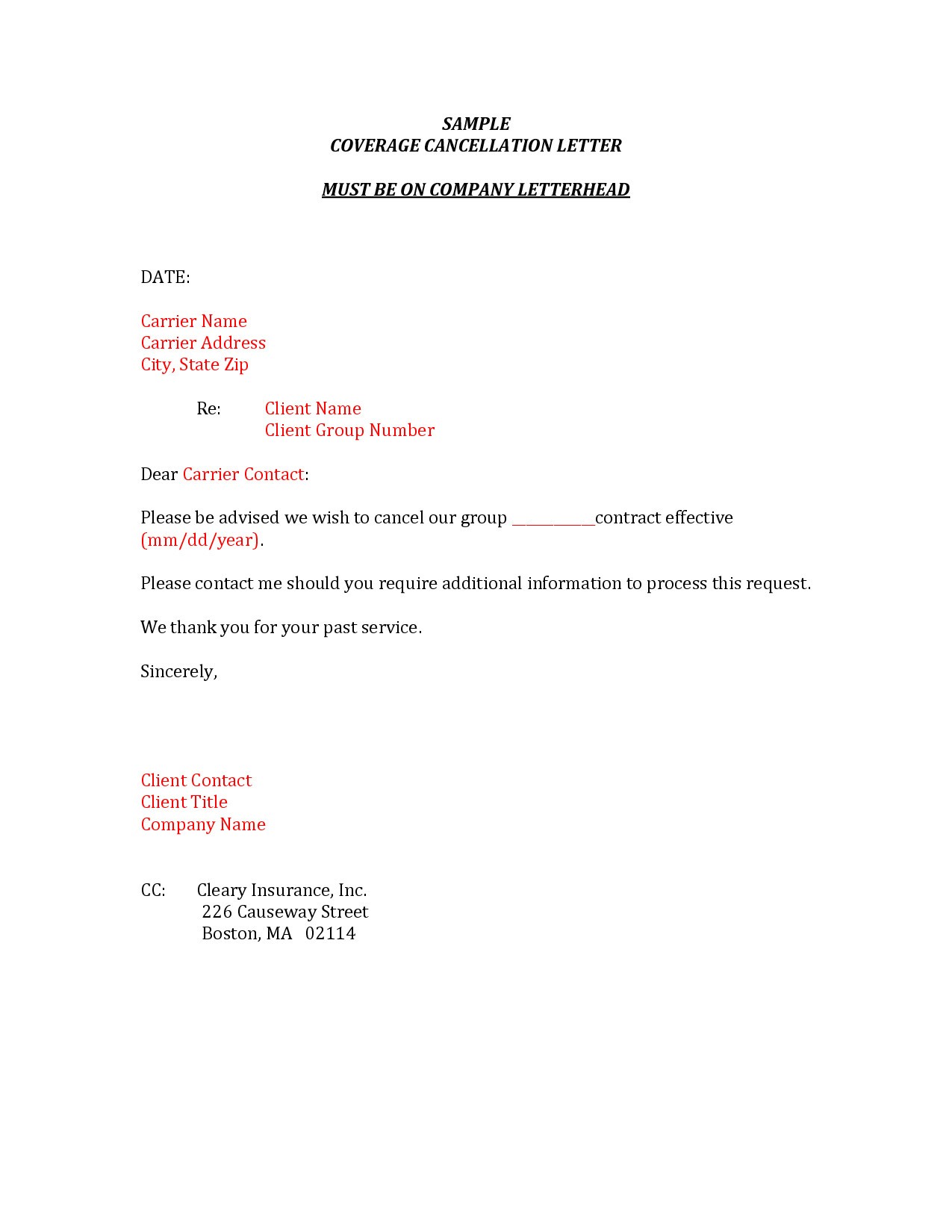 Insurance Cancellation Letter Template Top Rated Format For Document