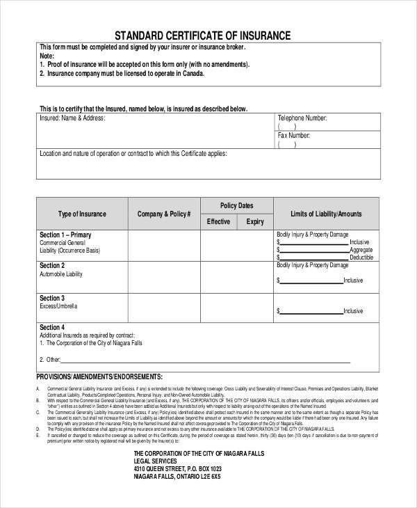Insurance Certificate Template 10 Free Word PDF Documents Document Blank Of