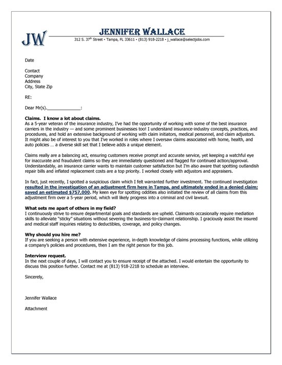 Insurance Cover Letter Example Document