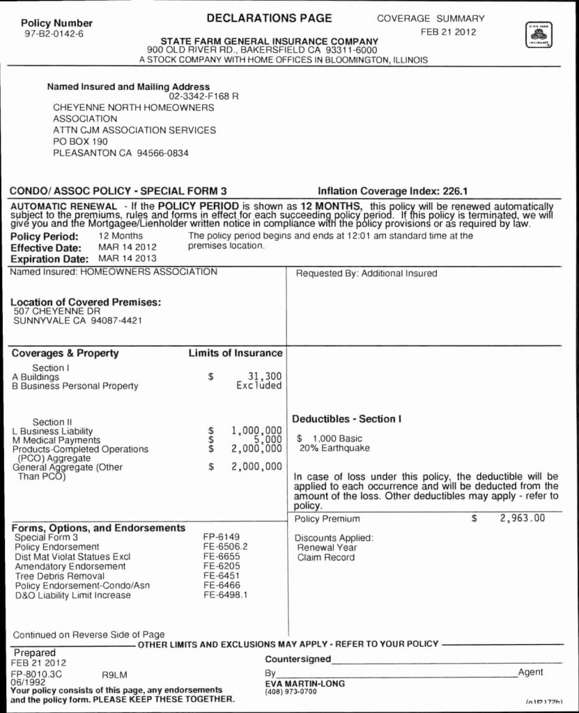Insurance Declaration Page State Farm Austinroofing Us Document Sample