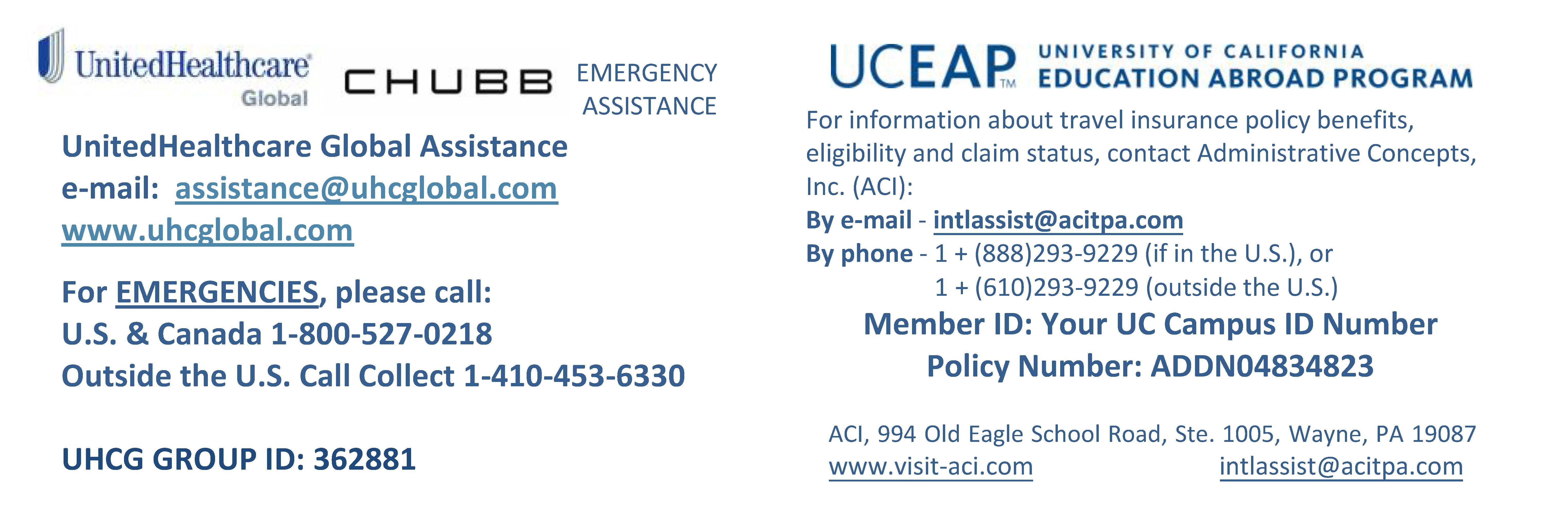 Insurance Document Uceap Travel Card