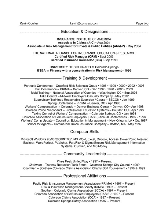 Insurance Manager Resume Example Document Of