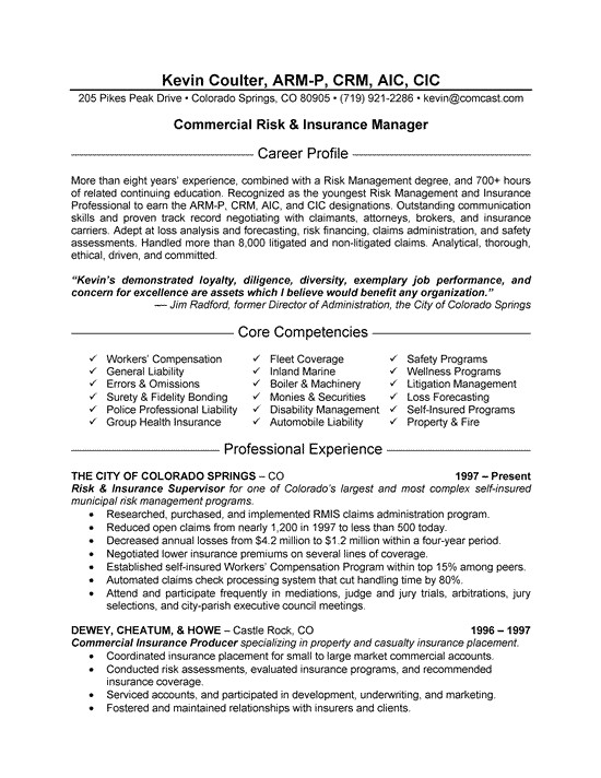 Insurance Manager Resume Example Document Of