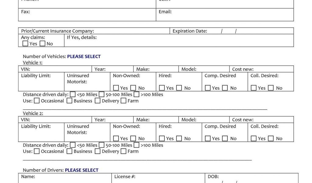 Insurance Quote Sheet Template With Auto Forms