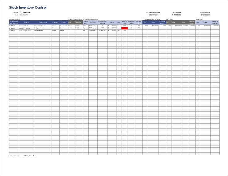 Inventory Control Template Stock Spreadsheet Document Excel