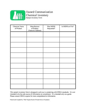 Inventory List Form Fill Online Printable Fillable Blank Document Chemical