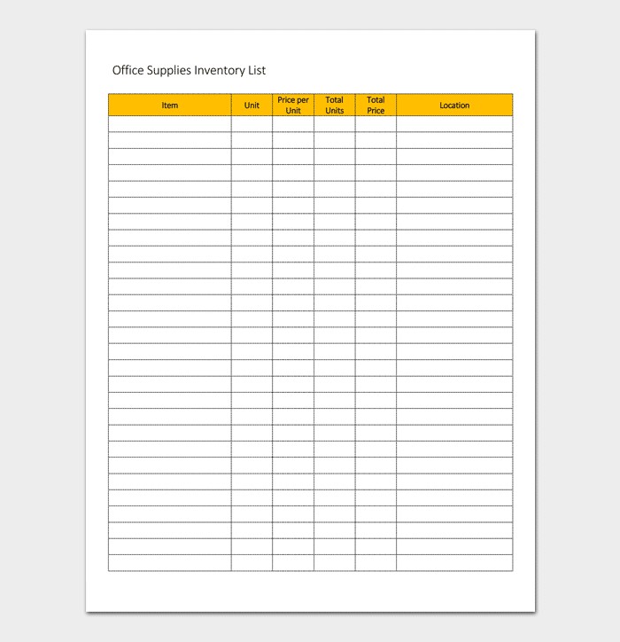 Inventory List Template For Word Excel And PDF Format Document Office