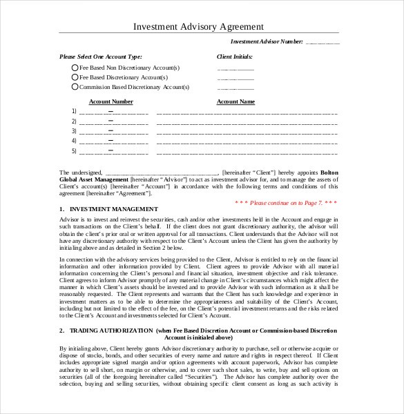 Investment Advisory Agreement Template 14 Document