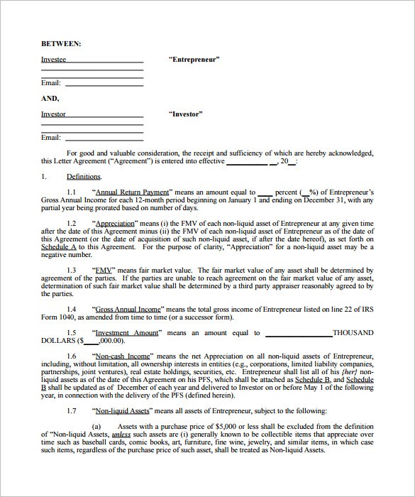 Investment Agreement Sample Simple Template Document Investors
