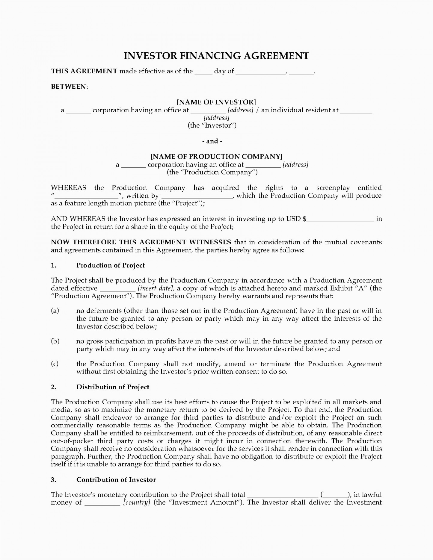 Investment Agreement Template Lostranquillos Document