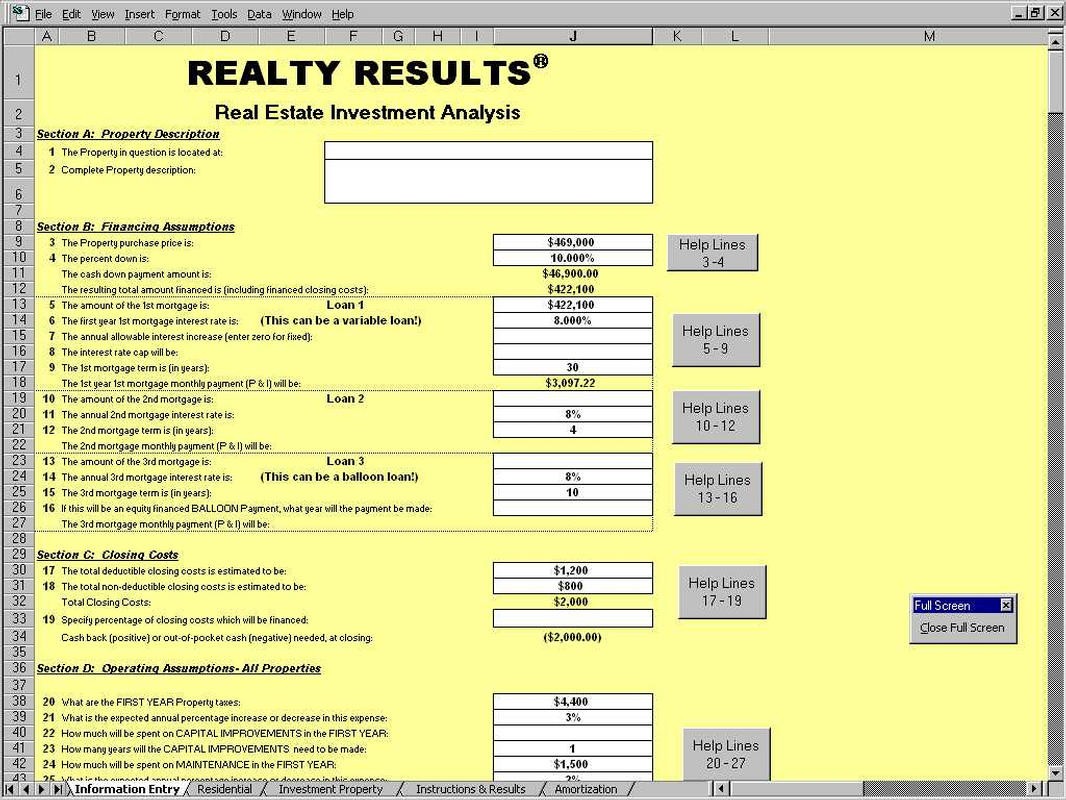 Investment Analysis Document Real Estate Spreadsheet