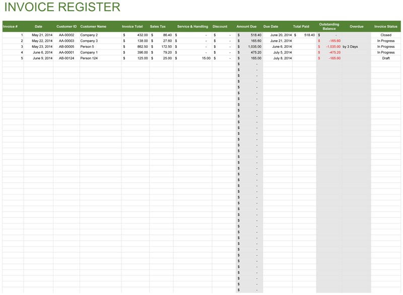 Invoice Register Free Template For Excel Document Tracking