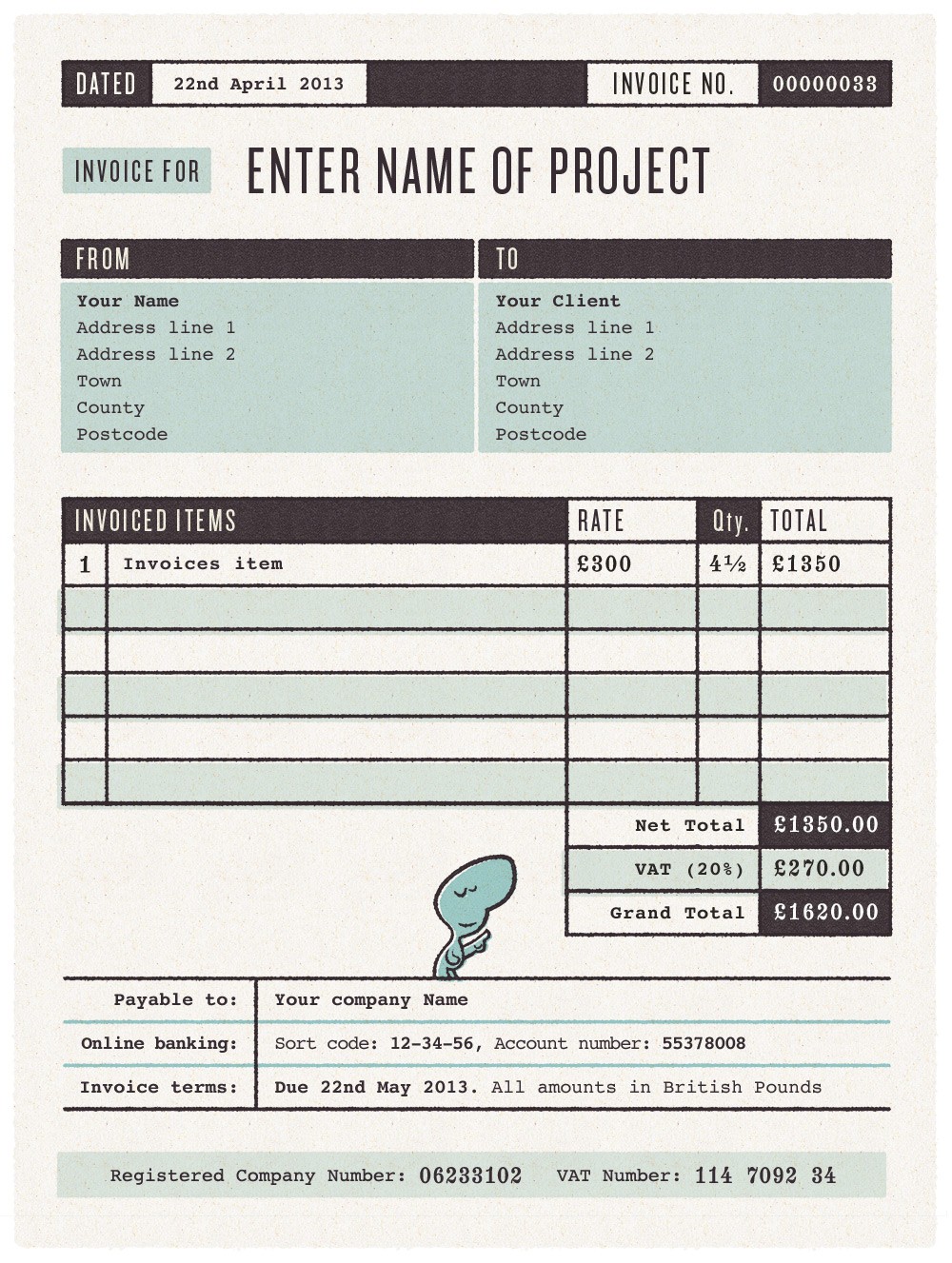Invoice Template Made In England Document Graphic Design