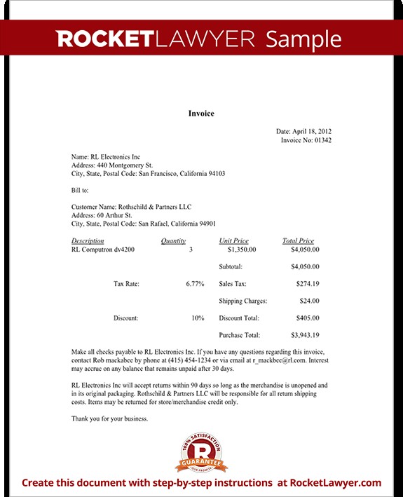 Invoice Template Sample Document Rocket Lawyer For Legal Services