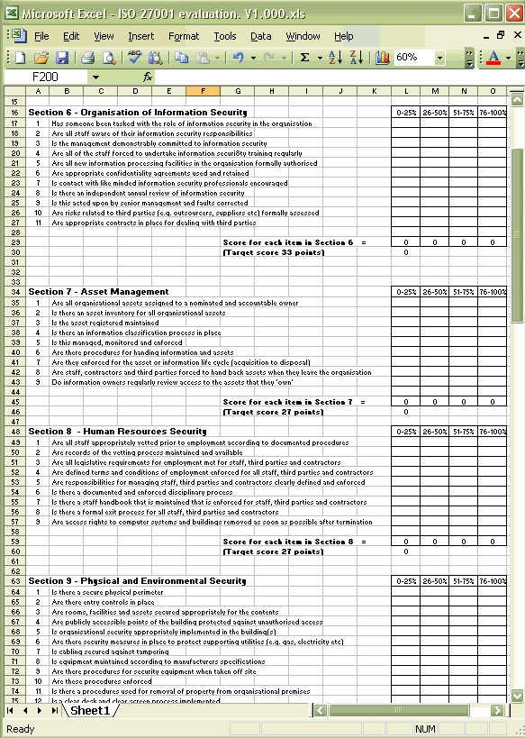 ISO 27001 Benchmark Spreadsheet Document Iso