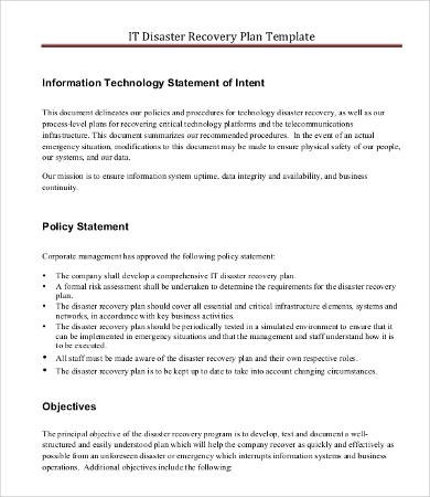 IT Disaster Recovery Plan Template 9 Free Word PDF Documents Document