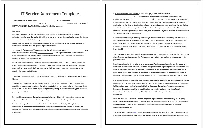 IT Service Agreement Template Tips Guidelines Document Information Technology