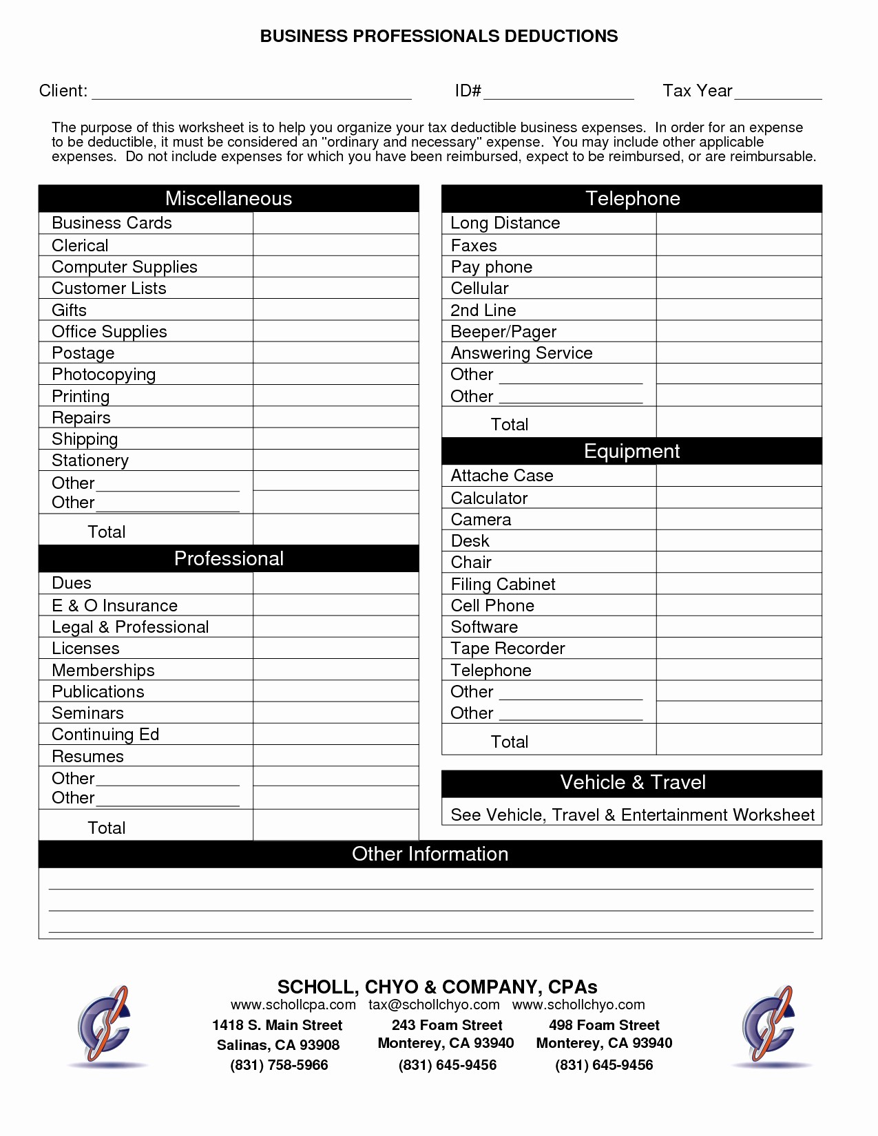 Itemized Deductions Worksheet For Small Business Awesome