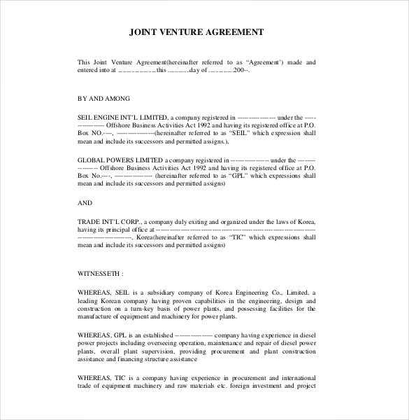 Joint Partnership Agreement Template 10 Venture Document