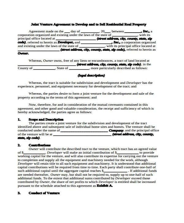 Joint Venture Agreement Create A Agreemnent Legal Document Form